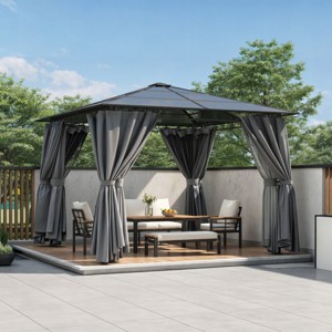 10'x10' Hardtop Gazebo with Polycarbonate Roof, Outdoor Patio Shelter with Mosquito Netting and Privacy Curtains – Cuddlewood - 1 of 4