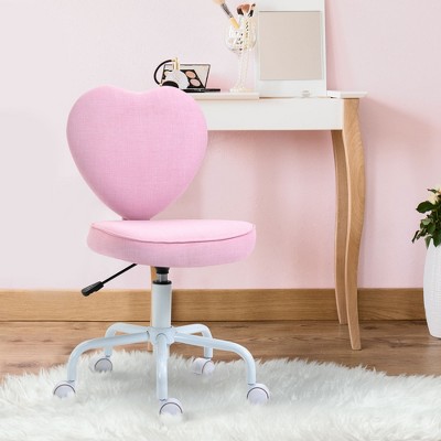 Pink Heart-Shaped Armless Swivel Office Chair with Adjustable Height