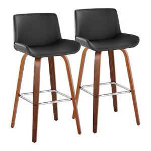 LumiSource Set of 2 Santi Barstools Walnut Wood/Chrome Metal - 1 of 4