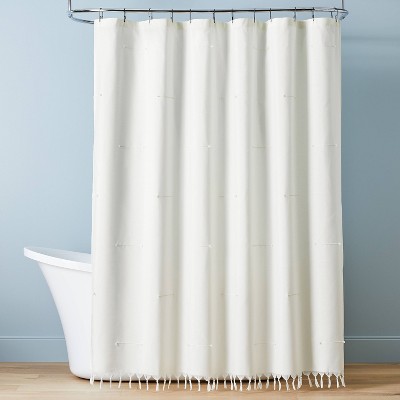 Clip Stitch Knotted Fringe Woven Shower Curtain Sour Cream - Hearth & Hand™ with Magnolia