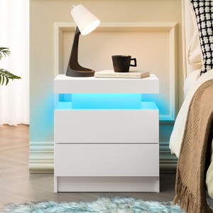 TiramisuBest LED Nightstands 2 Drawer Dresser Acrylic Board Bedside Table RGB Remote Control Bedroom Living Room End Furniture - 1 of 4
