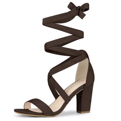 Allegra K Women's Back to College Lace Up Block Heels Sandals