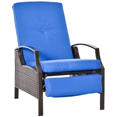 Outsunny Patio Recliner, Outdoor Reclining Chair With Flip-up Side Table,  All-weather Wicker Metal Frame Chaise With Footrest, Cushions : Target