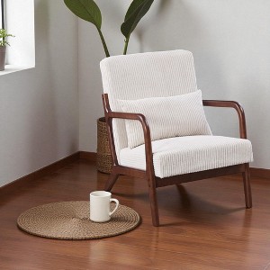Mshliw Mid-Century Modern Accent Chair with Pillow, Upholstered Arm Chair with Solid Rubberwood Frame for Living Room, Bedroom or Reading Corner - 1 of 4