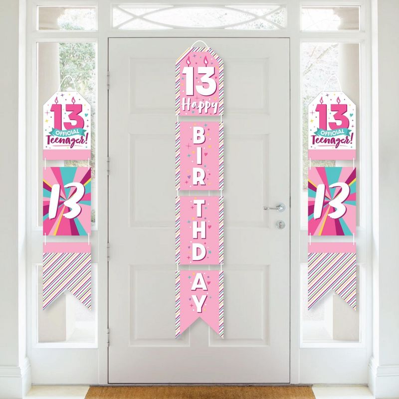 Big Dot of Happiness Girl 13th Birthday - Hanging Vertical Paper Door Banners - Official Teenager Birthday Party Wall Decor Kit - Indoor Door Decor, 1 of 8