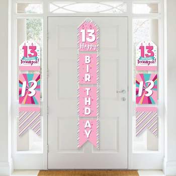 Big Dot of Happiness Girl 13th Birthday - Hanging Vertical Paper Door Banners - Official Teenager Birthday Party Wall Decor Kit - Indoor Door Decor