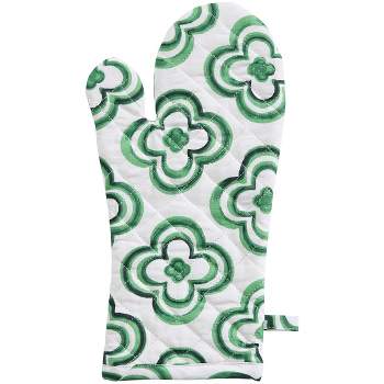 White Chrysanthemum Plaid Green Oven Mitts and Pot Holders Sets Kitchen  Oven Mitts Heat Resistant Non-Slip Potholders Oven Gloves and Hot Pads for  BBQ