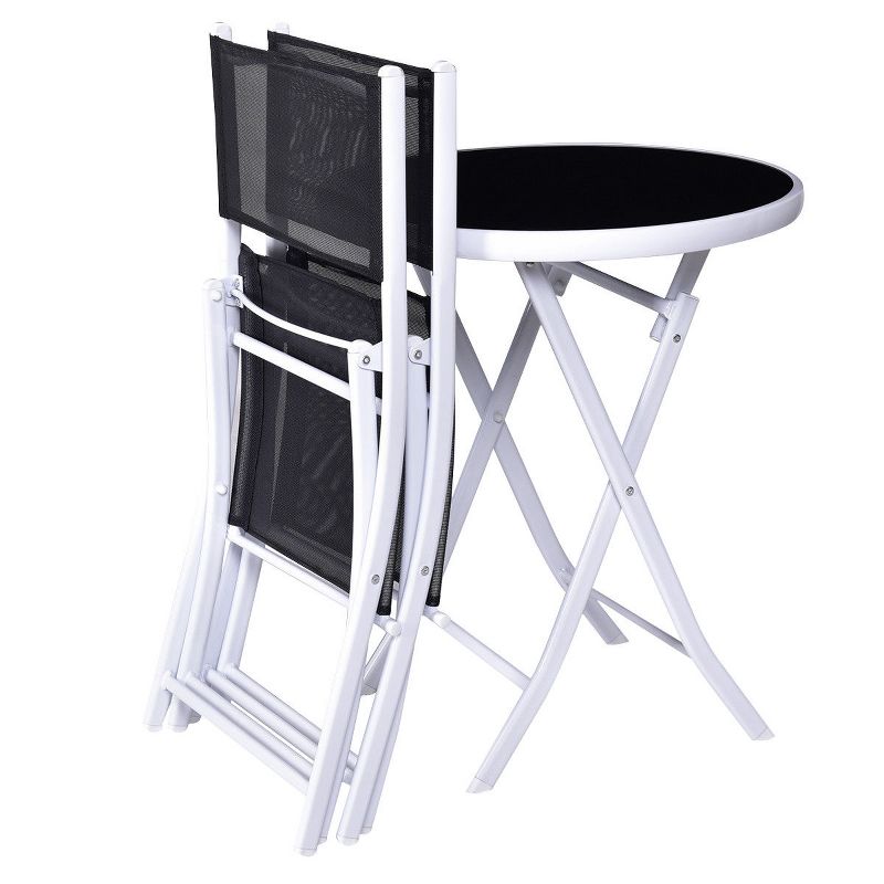 Costway 3 PCS Folding Bistro Table Chairs Set Garden Backyard Patio Furniture Black, 4 of 8