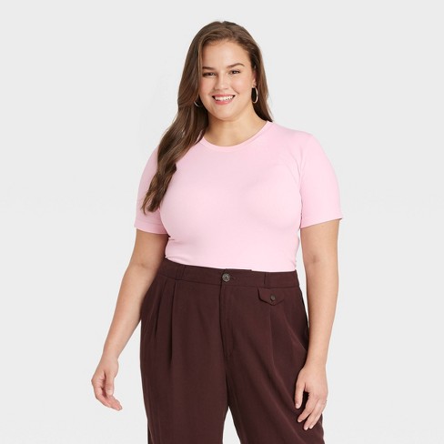 Women's Short Sleeve Woven T-shirt - A New Day™ Pink 4x : Target