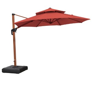 PURPLE LEAF Outdoor Umbrella with Base Patio Round Large Cantilever Umbrella Windproof Offset Heavy Duty Sun Umbrella for Garden Deck Pool - 1 of 4