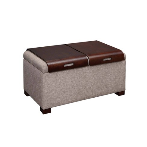 Trays Tan Faux Linen Breighton Home, Brown Leather Storage Ottoman With Tray