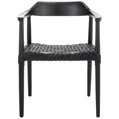 Munro Black Leather Woven Accent Chair with Wood Frame