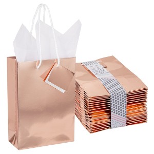 Sparkle and Bash 20 Pack Paper Small Gift Bags with Tissue Paper for Birthday and Small Business, Rose Gold, 8 x 6 x 3 In - 1 of 4