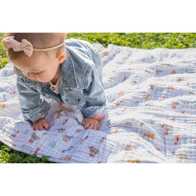 Elephant Circus White Cotton Muslin Baby Blanket