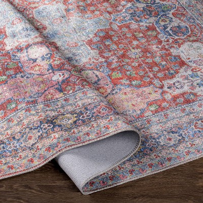 Alanya Red and Blue Boho-Chic Machine Washable Runner