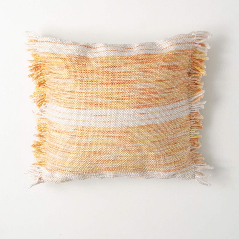 Sullivans 18" Yellow Striped Fringed Pillow, Cotton, 1 of 4