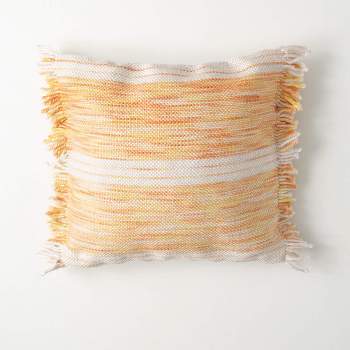 Sullivans 18" Yellow Striped Fringed Pillow, Cotton
