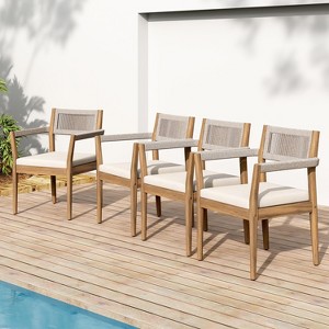 Christopher Knight Home Lillia Modern Coastal Patio Acacia Wood Woven Rope Dining Chairs (Set of 4) - 1 of 4