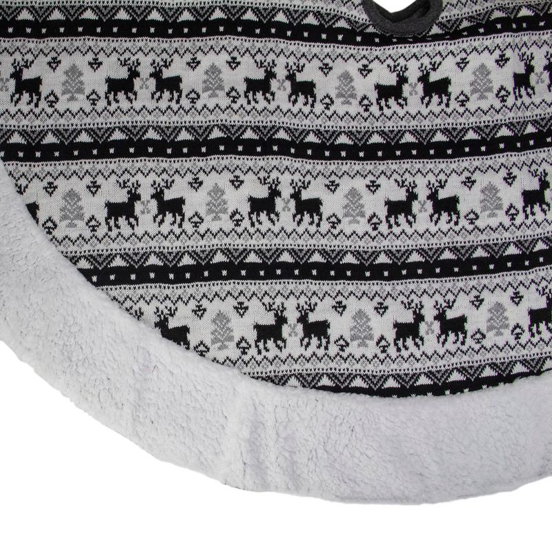 Northlight 48" Black and White Knitted Reindeer Lodge Round Christmas Tree Skirt, 3 of 4