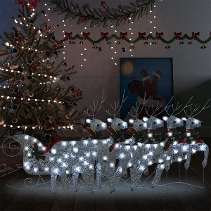 Reindeer And Sleigh Christmas Decoration Set of 6 Silver - 1 of 4