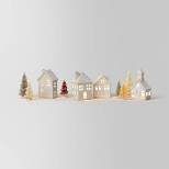10pc Battery Operated Ceramic Christmas Village Set with Bottle Brush Trees - Wondershop™ White/Tan