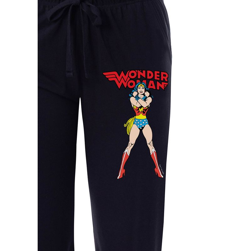 DC Womens' Vintage Wonder Woman Logo Comic Book Style Sleep Pajama Pants Black, 3 of 4