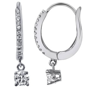 Pompeii3 1/2ct Pave Diamond Hoop Dangle Lever Back Earrings 18K White Gold 1" Tall - 1 of 2