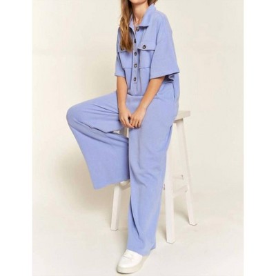 Women's Basic Collar Shirt Wide Leg Jumpsuit - JADE BY JANE