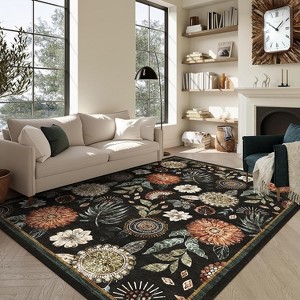 Floral Washable Area Rug, Large Non-Slip Living Room Carpet, Ultra Soft Stain-Resistant Indoor Rug for Bedroom or Dining Room - 1 of 4