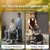 VEVOR 2 in 1 Rollator Walker & Transport Chair for Seniors, Folding Rolling Walker Wheelchair Combo & Footrests, Aluminum Mobility Walker, 300LBS - 3 of 4