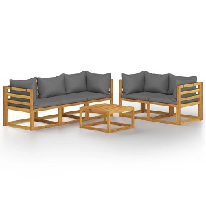 vidaXL Solid Acacia Wood Patio Lounge Set- 6 Piece Outdoor Furniture with Cushions and Coffee Table, Weather Resistant, Modular Design, Dark Grey - 1 of 4