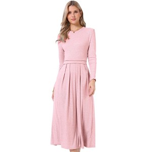 INSPIRE CHIC Women's High Waist Pleated Front Long Sleeve A-Line Ribbed Knitted Maxi Sweater Dress - 1 of 4
