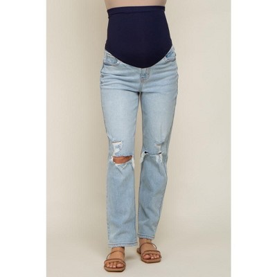 Pinkblush Light Blue Distressed Knee Maternity Jeans - image 2