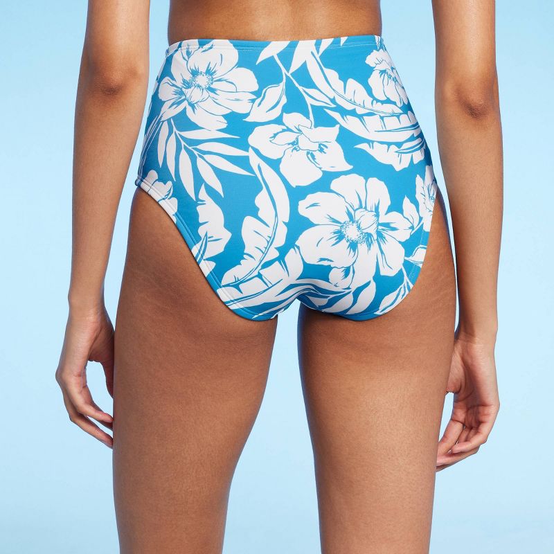 Women's High Waist Medium Coverage Bikini Bottom - Shade & Shore™ Blue Floral Print, 3 of 7