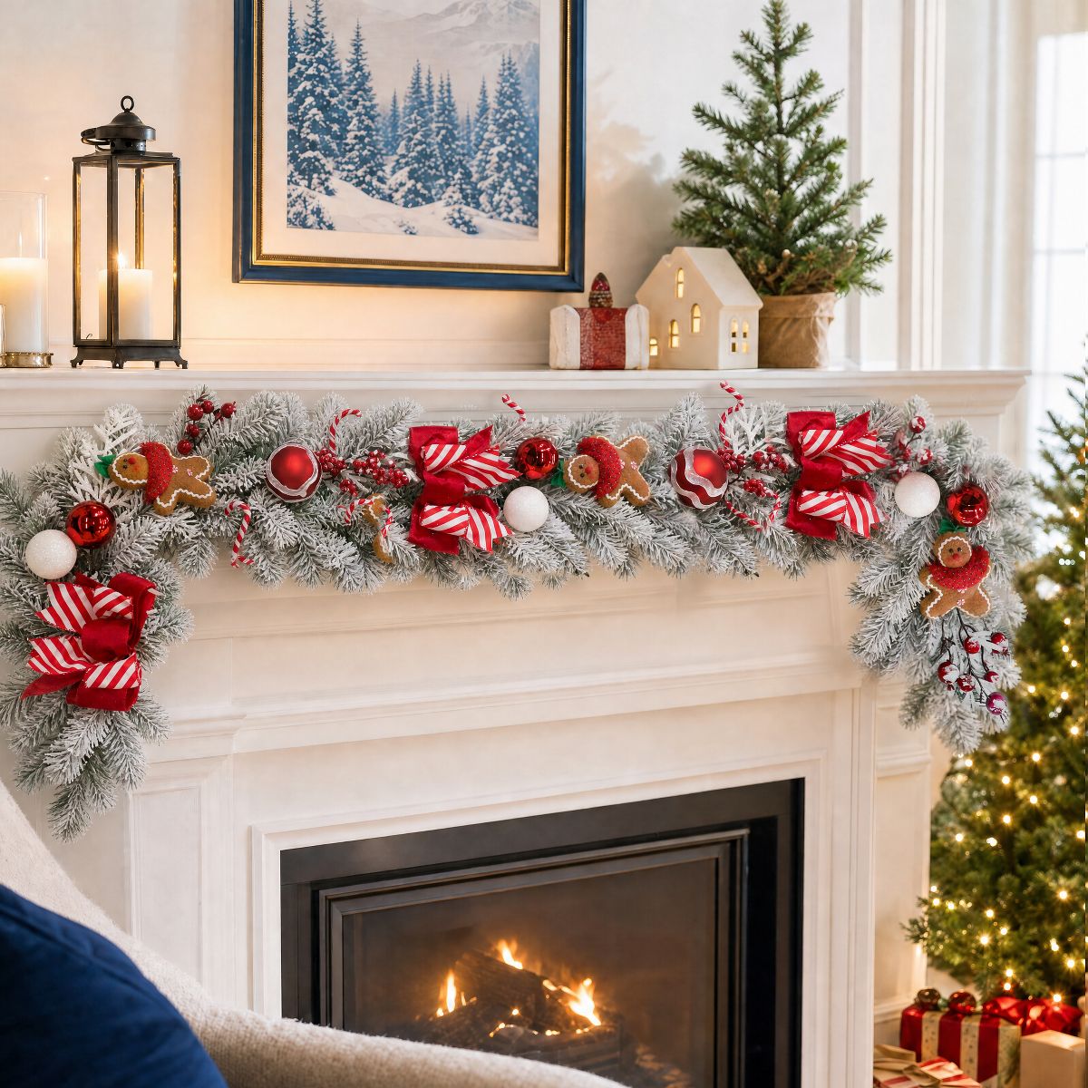 Garvee Christmas Garland with Lights 6ft, Gingerbread Man Ribbon Pre-Lit Garland with 20 LED Lights Timer, PVC Christmas Decor for Home - thumbnail 6