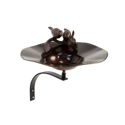 14.5" Brass  Birdbath with Birds and Wall Mount Bracket Antique Patina Finish - Achla Designs