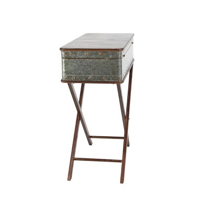 Gray Metal Suitcase Style Accent Table with Folding Legs
