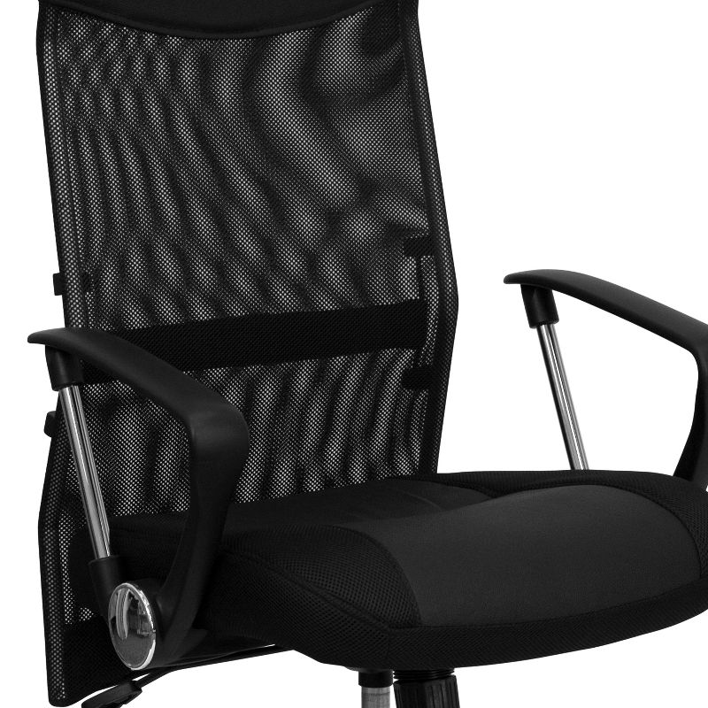 Emma and Oliver High Back Black Leather and Mesh Swivel Task Office Chair with Arms, 5 of 11