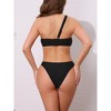 INSPIRE CHIC Women's Asymmetric One Shoulder Strap Metallic Decoration Bikini Sets, Triangle Bottom Swimwear Bathing Suits 1 Set - 3 of 4