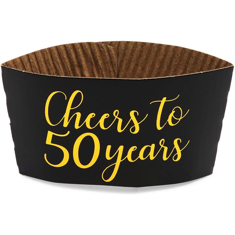 Sparkle and Bash 50-Pack Cheers to 50 Years Corrugated Coffee Cup Sleeves For Paper Cups, 50th Golden Anniversary, 5 of 7