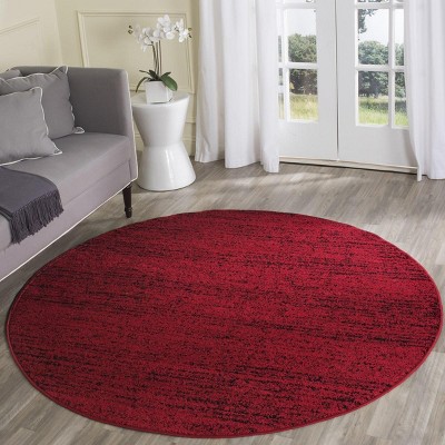 Adirondack Red and Black Round Synthetic Area Rug 6' x 6'