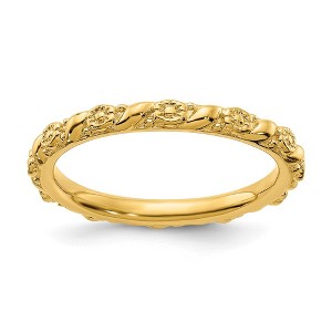 Black Bow Jewelry 2mm Sterling Silver 14k Yellow Gold Plated Stackable Flower Band - 1 of 4