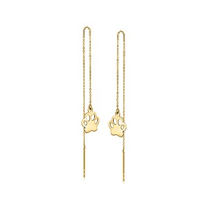 Ross-Simons 14kt Yellow Gold Paw Print Threader Earrings - 1 of 3