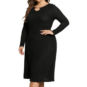 Agnes Orinda Women's Plus Size Lightweight Long Sleeve Knit Pullover Midi Sweater Dresses - 1 of 4