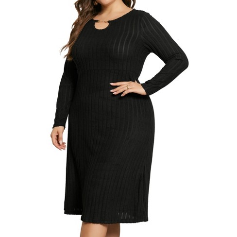 Agnes Orinda Women's Plus Size Lightweight Long Sleeve Knit Pullover Midi Sweater Dresses - image 1 of 4