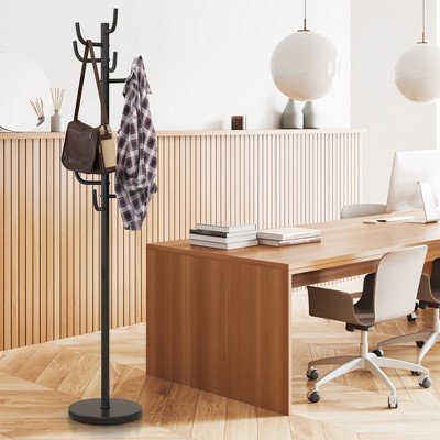 Black Metal Coat Rack with Umbrella Stand and Hooks