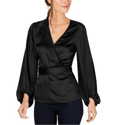 I.N.C International Concepts Womens Blouson Sleeve Wrap Blouse, Black, XX-Large