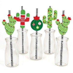 Big Dot of Happiness Merry Cactus - Paper Straw Decor - Christmas Cactus Party Striped Decorative Straws - Set of 24 - 1 of 4