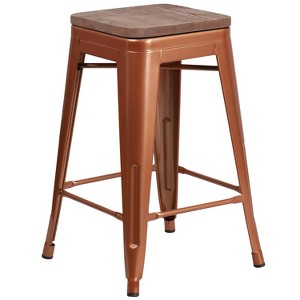 Emma and Oliver 24"H Backless Counter Height Stool with Wood Seat - 1 of 2