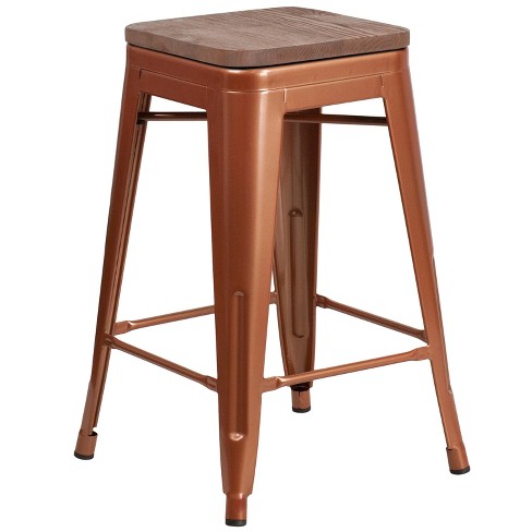 Emma and Oliver 24"H Backless Counter Height Stool with Wood Seat - image 1 of 2